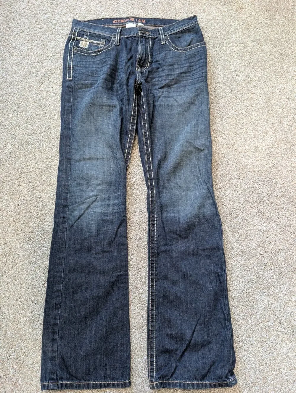 Cinch Ian Jeans Mens 32x33 Dark Wash Bootcut Thick Stitch Western Rodeo Cowboy